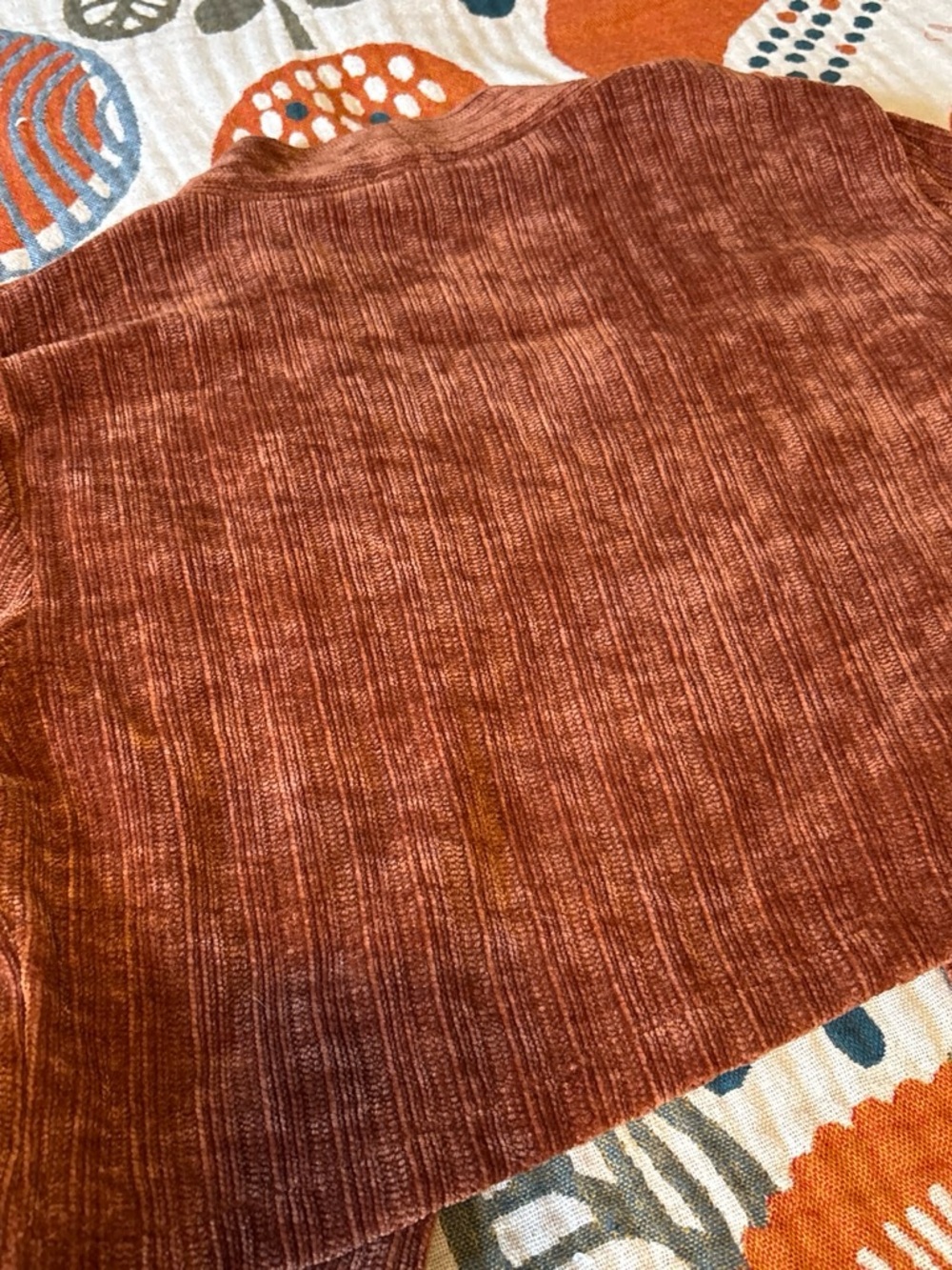 Calvin Klein Ribbed Open-Front Cardigan in Rust - Picture 4 of 4